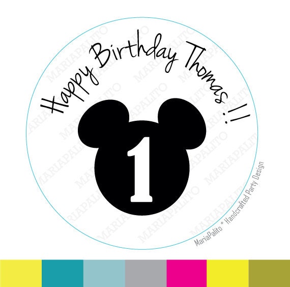 Mickey stickers Party Personalized Happy Birthday Name and Age PRINTED round Stickers, tags, Labels or Envelope Seals A726 Il_570xn