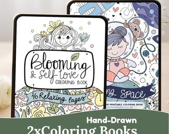 Hand-Drawn Digital Coloring Book Bundle of 32 Digital Selflove Coloring Book Pages, Color palette Coloring Book Set Hand-Drawn Pages M014
