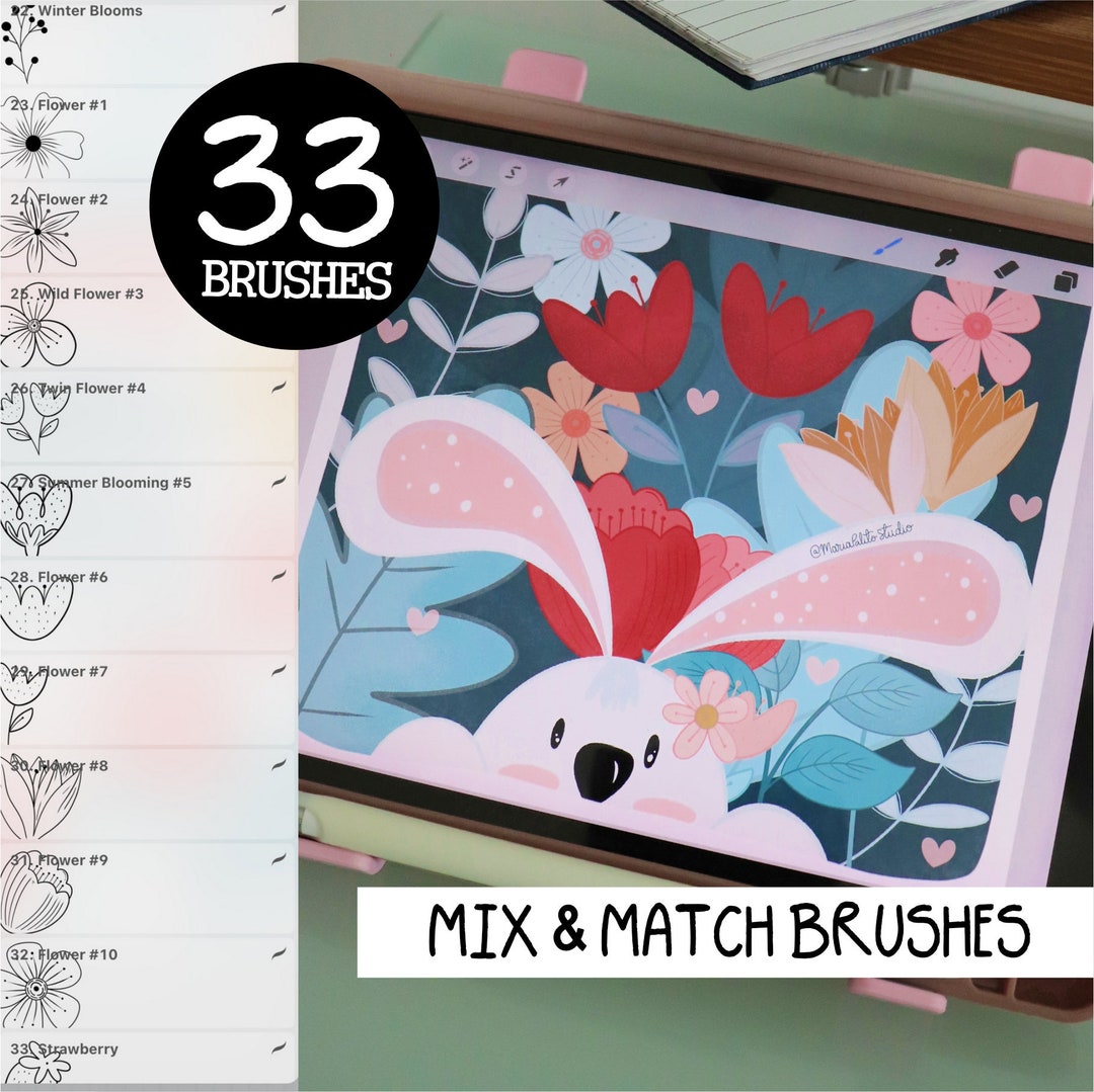 33 Floral Procreate Stamps Brushes Digital Art Brushes for Beginner ...