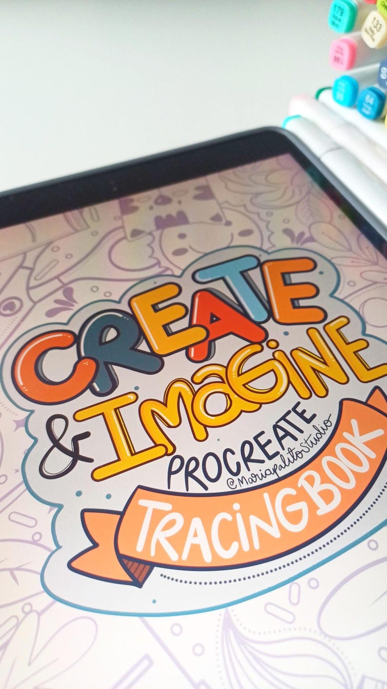Creativity Procreate Tracing Book "Create & Imagine" 20 Positive Affirmation Pages to Trace and Practice Workbook + 6 Procreate Brushes M092 image 2
