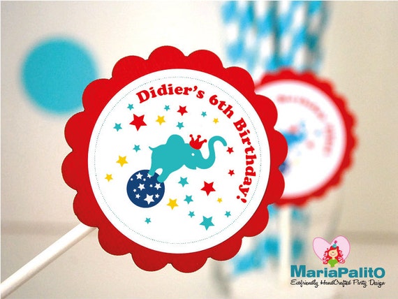 Circus Cupcake Toppers, 12 Personalized Vintage Circus Cupcake Toppers A953 Il_570xn