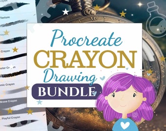 Crayon Procreate Brushes Bundle, 15 Procreate Drawing Bundle, 5 Portrait Head Brushes and 1 How to Draw a Chibi Girl Guide Step By step M065