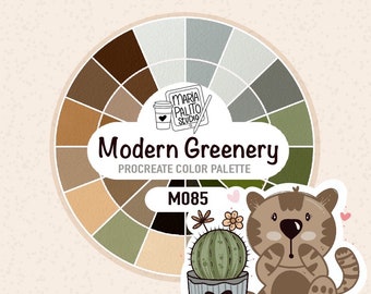 Procreate Color Palette "Modern Greenery" Premade Colors for Coloring and Cute Illustration Drawing Valentines Color Palette M085