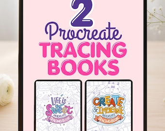 Procreate Tracing Book Bundle x 2 Books &quot;Life is Sweet&quot; &quot;Create + Imagine&quot; 40 Procreate workbook Positive Pages to Trace and Practice M093