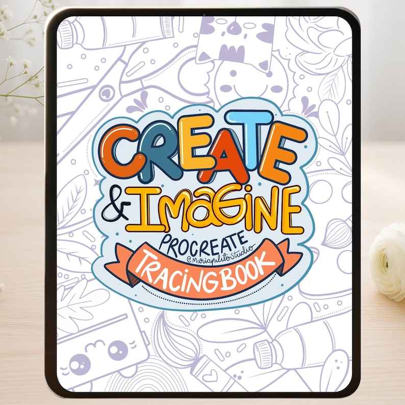 Creativity Procreate Tracing Book "Create & Imagine" 20 Positive Affirmation Pages to Trace and Practice Workbook + 6 Procreate Brushes M092 image 1