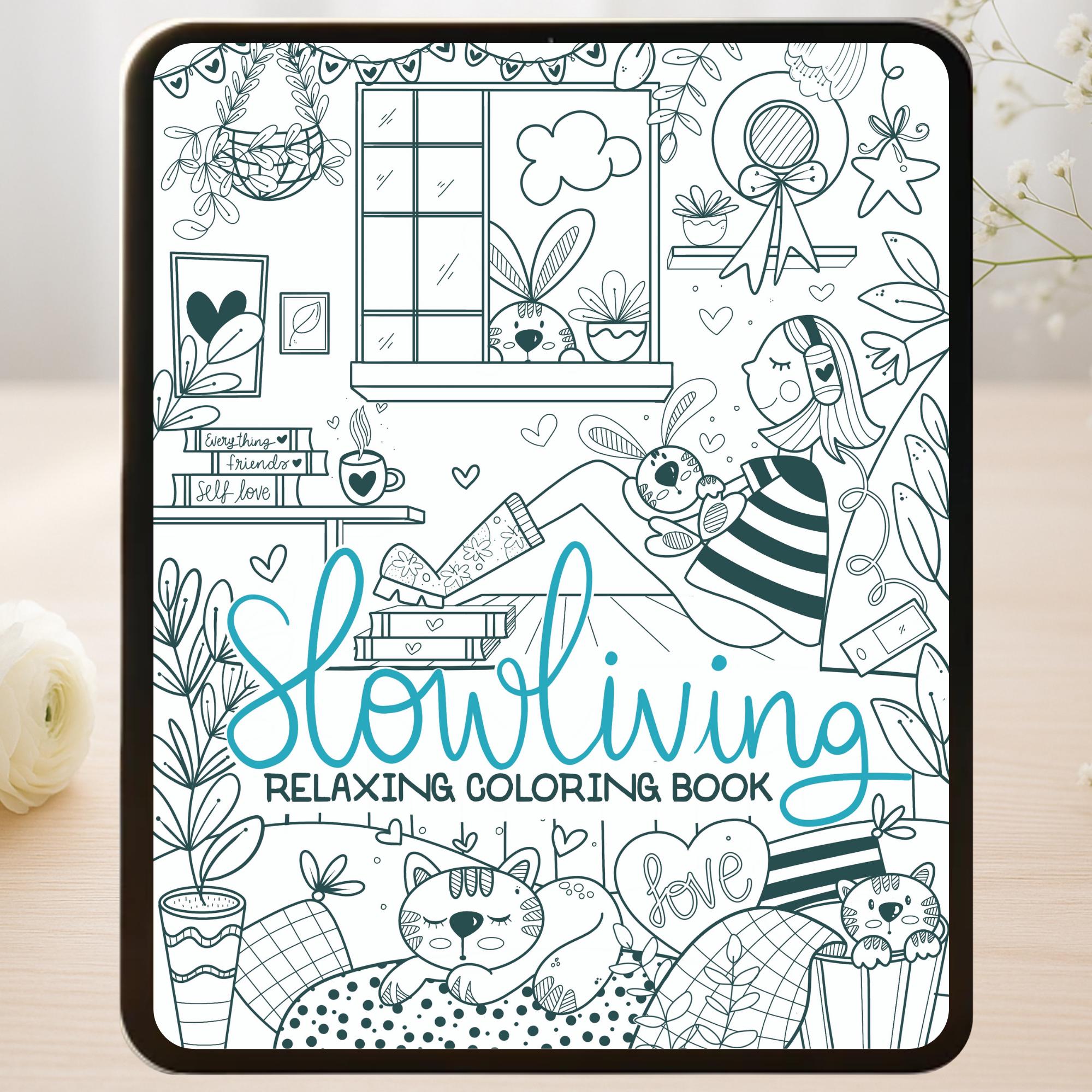 Libro de colorear Procreate Slow Living – Páginas digitales relajantes de chicas chibi para iPad, alivio de la ansiedad, descarga instantánea
