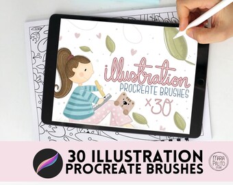 30 ILLUSTRATION Procreate Drawing Brushes, Digital Drawing Art Brushes for Inking, LineArt, Shadow , Texture Brushes M011-2