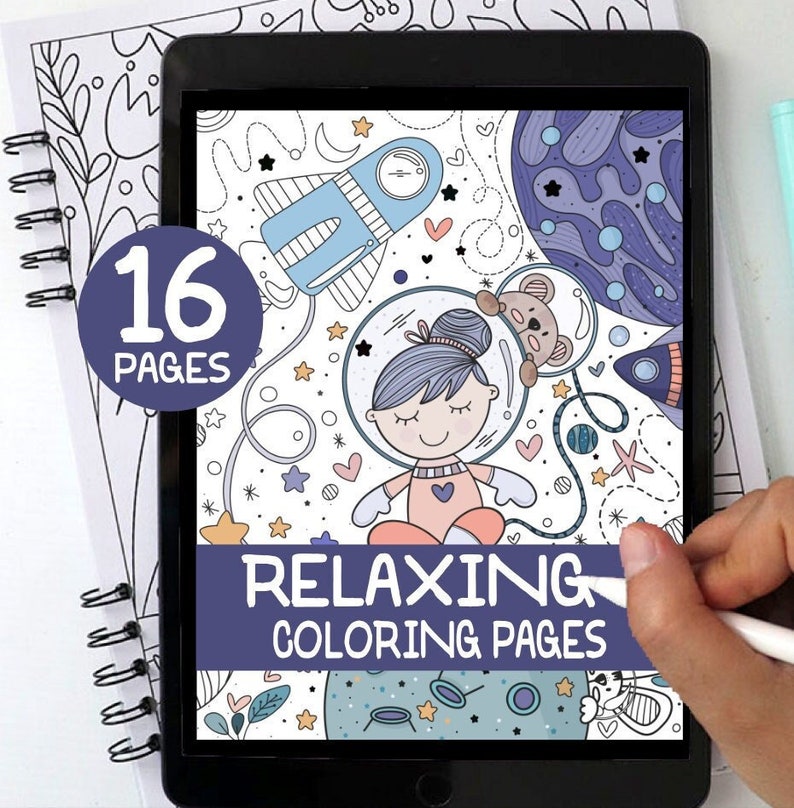 CHIBI Procreate Coloring Book, SPACE Girl Digital Relaxing Coloring Pages Adult and Teen iPad Digital Coloring Book, Anxiety Relief M004-1 image 4