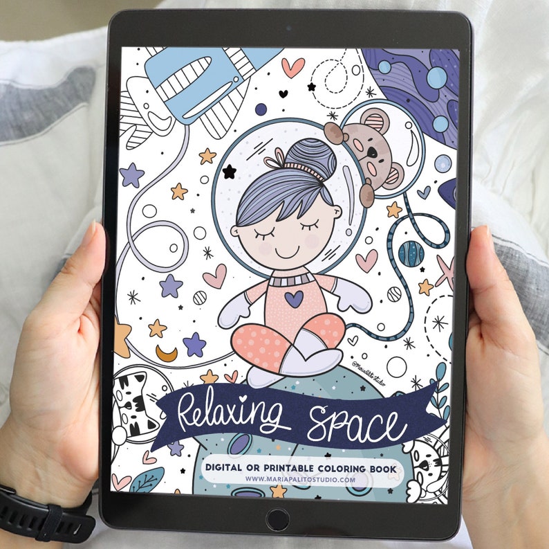 CHIBI Procreate Coloring Book, SPACE Girl Digital Relaxing Coloring Pages Adult and Teen iPad Digital Coloring Book, Anxiety Relief M004-1 image 1
