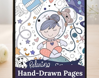 Chibi Procreate Coloring Book Relaxing Hand-Drawn  Coloring PAGES Digital Art Therapy Stress Relief M004