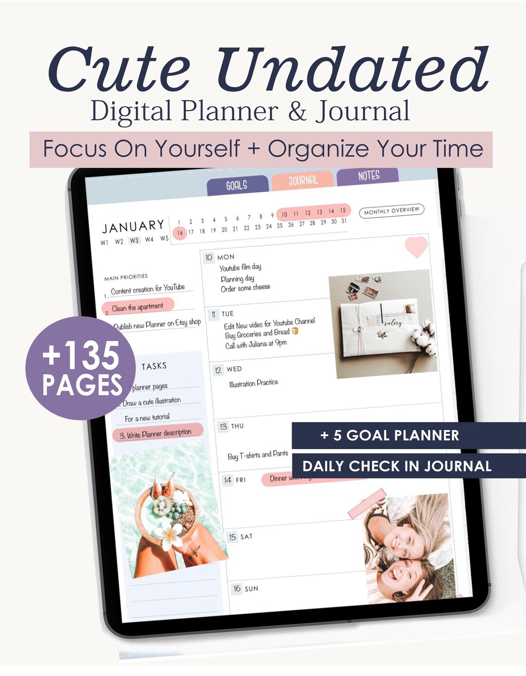 Undated Digital Planner ADHD Goodnotes & Notability Hyperlinked Undated ...