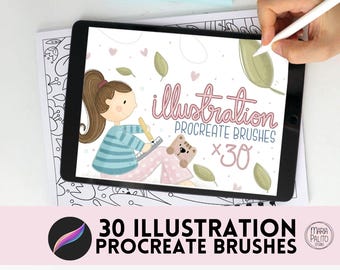 Procreate Brushes: Illustration Art Tools for iPad (30 Brushset + PDF Guide) for Beginners Digital Art for Inking, Sketching Textures