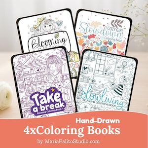 4 Handdrawn Coloring Books BUNDLE for Procreate Coloring Pages for