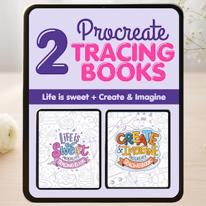 Tracing Book Bundle x 2 Procreate Tracing Books "Life is Sweet" "Create + Imagine" 40 Procreate Pages to Trace and Practice
