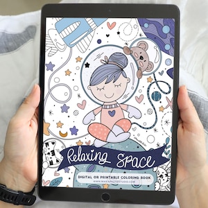 Procreate Coloring Book, CHIBI SPACE Girl Digital Relaxing Coloring Pages Adult and Teen iPad Digital Coloring Book, Anxiety Relief  M004-1
