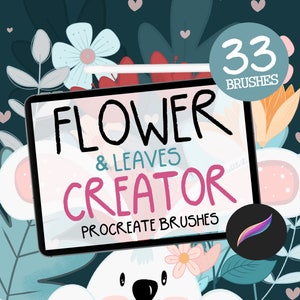 Flower CREATOR Procreate Stamps Brush Set | 33 Flower and Leaves Digital Art Tool for iPad | Botanical Drawing & Painting Brushes M009