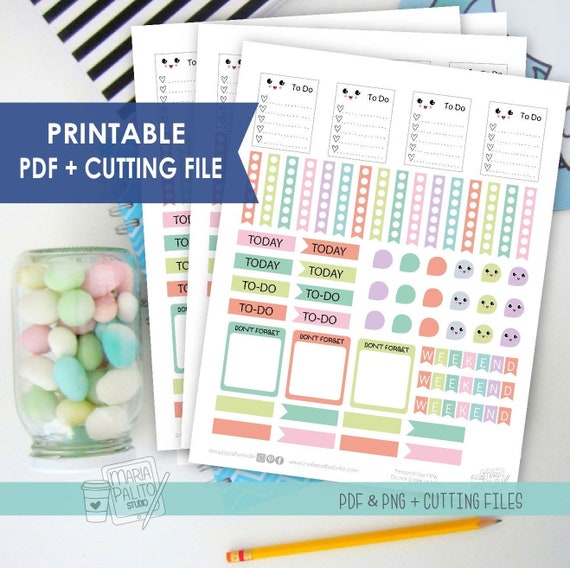 Cute Kawaii Printable Planner Stickers | Pastel Kawaii Set | Silhouette and Cricut Files | Bullet Journal Stickers | M002 Il_570xn
