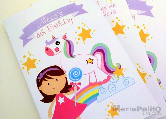 Unicorn Coloring Books, Printable Party Children's Activity Booklet | Personalized Little Girl Birthday Party Favor | E437 Il_570xn