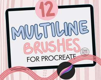 12 MULTI-LIJN Procreate-penselen Outline Lineart Procreate-penselen Vierlijnspenseel Dubbele lijn gestippelde lijnpenseel Regenbooglijnpenseel