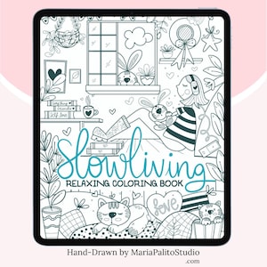 Handgezeichnete Procreate Malseiten von Slow Living 16 Entspannende Chibi Seiten für iPad Anfänger iPad Arbeitsbuch M040