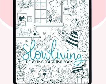 Hand-Drawn Procreate Coloring Pages Slow Living 16 Relaxing Chibi Pages for iPad Beginners iPad Workbook M040