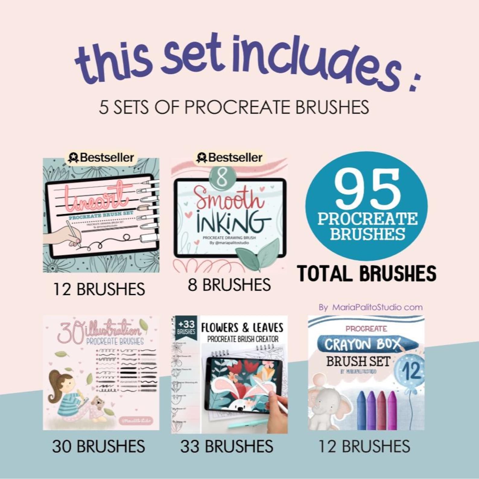Procreate Brush Bundle — 95 Drawing Brushes for Lineart, Inking and ...