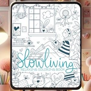 PROCREATE Coloring Book SLOWLIVING, Chibi Digital Coloring Book Pages Relaxing Soothing iPad Coloring Workbook Relaxing Coloring M040 image 1