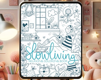 PROCREATE Coloring Book SLOWLIVING, Chibi Digital Coloring Book Pages Relaxing Soothing Ipad Coloring Workbook Relaxing Coloring M040