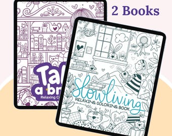 2 Hand-Drawn Procreate Coloring books with 2 Color Palettes Relaxing Ipad Coloring Book Set to Reduce Anxiety Activity ADHD M006