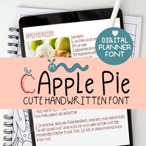 Fonte digital manuscrita "Apple Pie" Fonte digital fofa para anotações Letras Caligrafia bagunçada Goodnotes Notability Font | Estudando M044