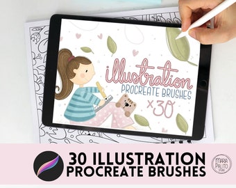 30 Illustration Procreate Brushes for Inking Sketching LineArt ,Texture, Drawing, Shadows & Textures Favorite Brushes, Begginer Set  M011-1