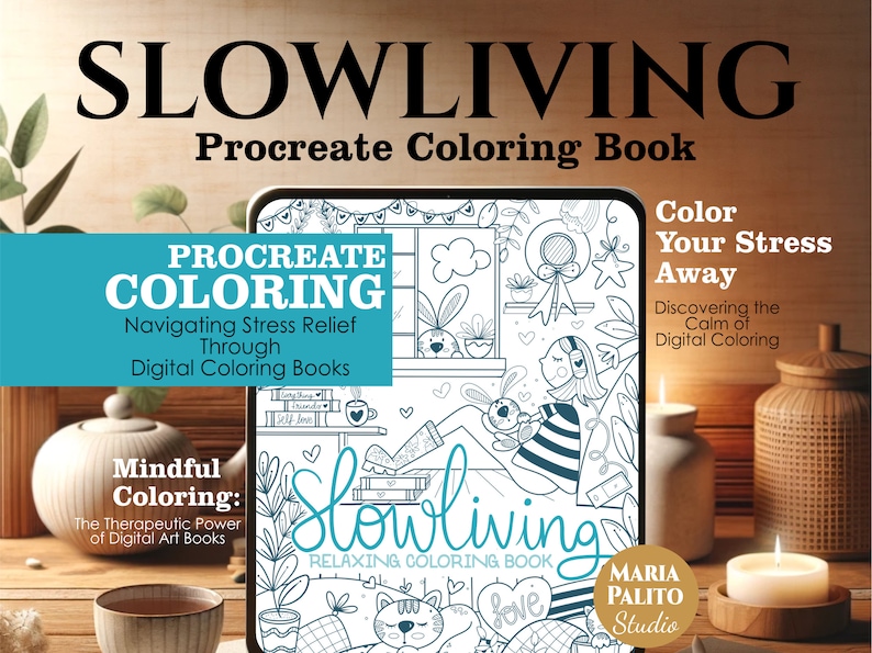 PROCREATE Coloring Book SLOWLIVING, Chibi Digital Coloring Book Pages Relaxing Soothing iPad Coloring Workbook Relaxing Coloring M040 image 6