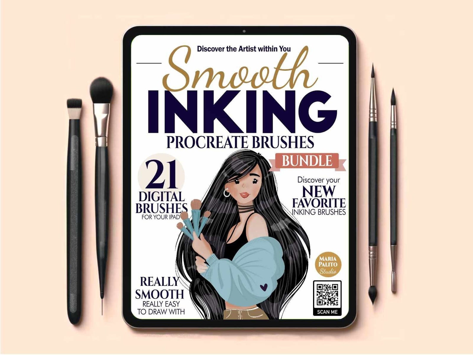 SMOOTH INKING Procreate Bundle, Outline Digital Drawing Brushes for ...