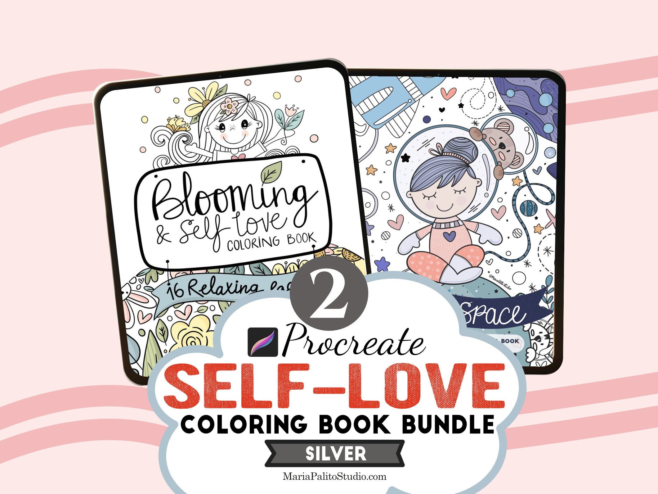 Pack de 32 Páginas para Colorear en Procreate | Libros Digitales de Autoamor y Espacio Relajante con Paletas