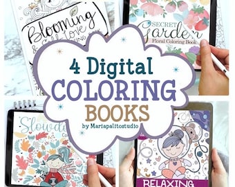 Procreate Coloring BUNDLE | 4 Chibi Procreate Books | 64 Digital Coloring Pages for iPad Coloring set of 4 books M010