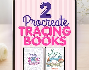 Procreate Tracing Book Bundle x 2 Books &quot;Life is Sweet&quot; &quot;Gnomes & Mushrooms&quot; 40 Procreate workbook Positive Pages to Trace and Practice M034