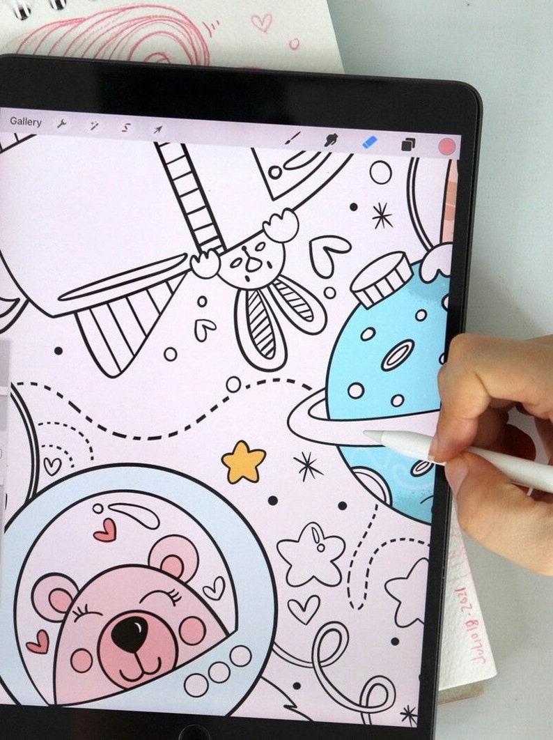 CHIBI Procreate Coloring Book, SPACE Girl Digital Relaxing Coloring Pages Adult and Teen iPad Digital Coloring Book, Anxiety Relief M004-1 image 9