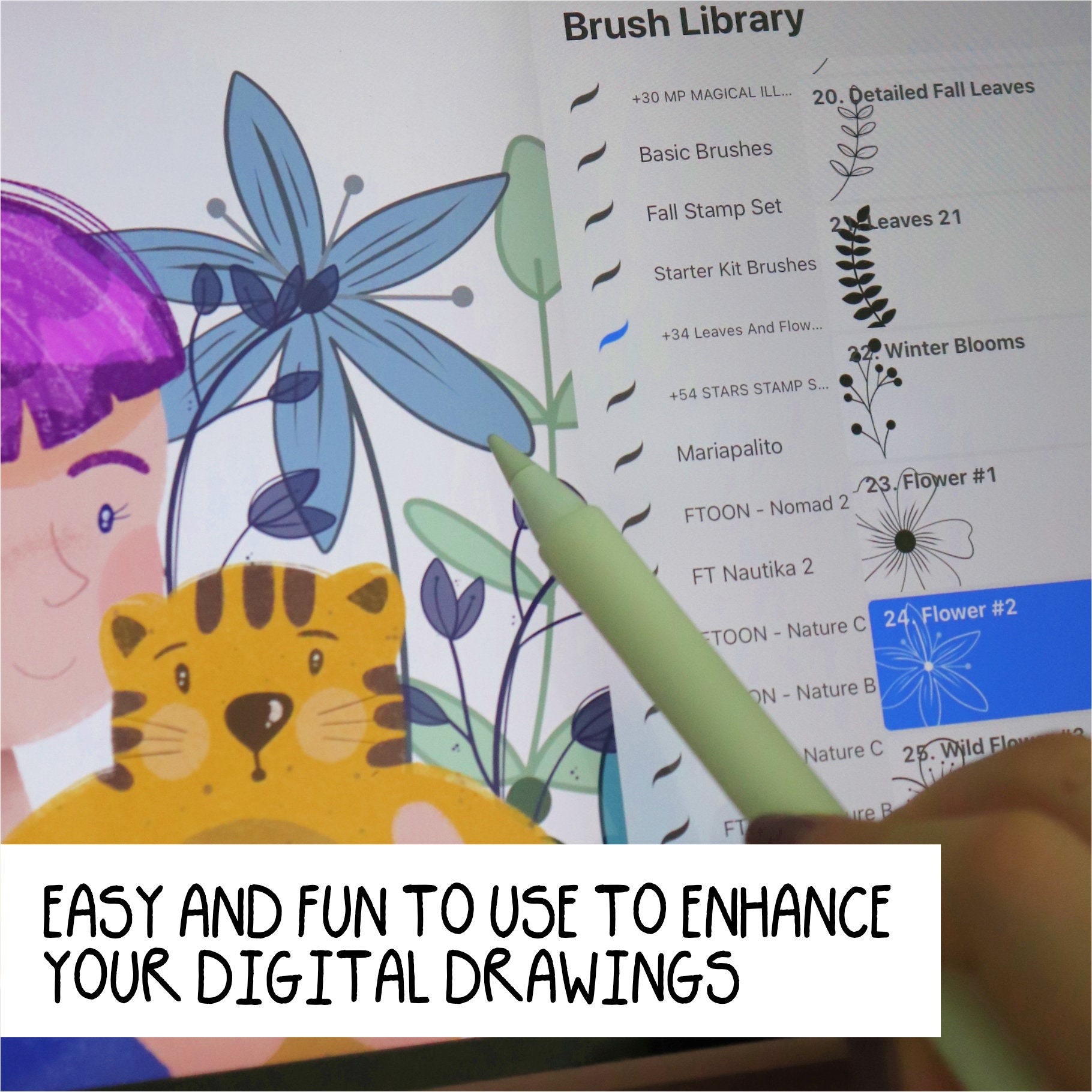 33 Floral Procreate Stamps Brushes Digital Art Brushes for Beginner ...