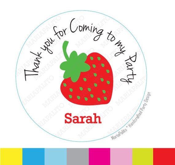 Strawberry Stickers, thank you stickers, Thanks for coming to my Birthday Party, Personalized round Stickers, tags, Labels A991 Il_570xn