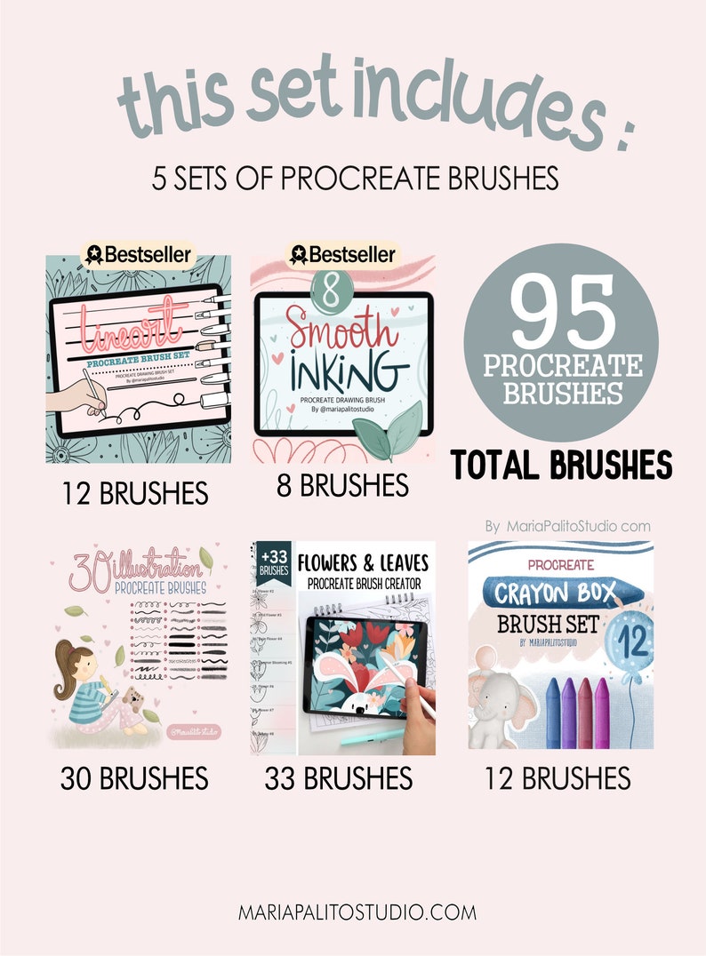 Procreate Brushes BUNDLE for Digital Drawing Texture Lineart Inking ...