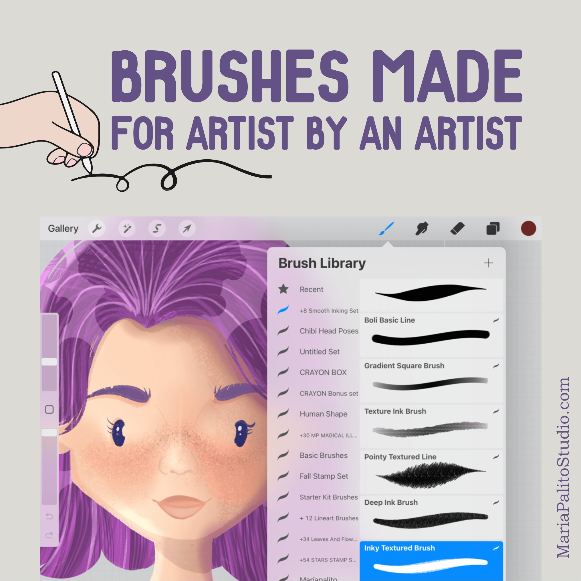 12 Lineart Procreate Brushes, Inking Brush Set M047 – MariaPalito Studio