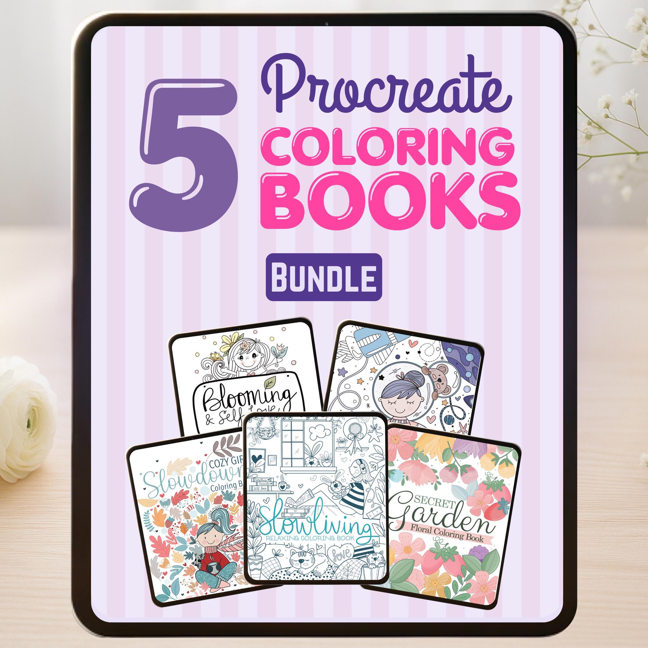 Pack de 5 libros de colorear para Procreate – 80 páginas chibi relajantes para iPad, actividades calmantes para ansiedad y TDAH