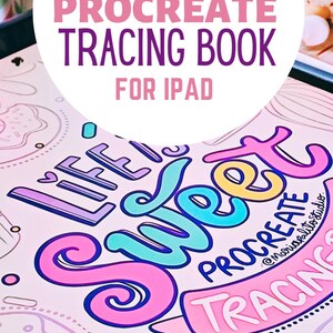 May include: Digital Procreate tracing book for iPad. The image features the words "Life is Sweet" in a colorful, hand-lettered style. The design includes pink, blue, and yellow accents, with the text "Procreate Tracing" and the creator's name.