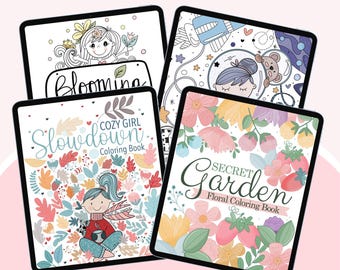 Lot de 4 livres à colorier Procreate, 4 livres à colorier numériques dessinés à la main pour Ipad afin de réduire l'anxiété, pages à colorier TDAH M010