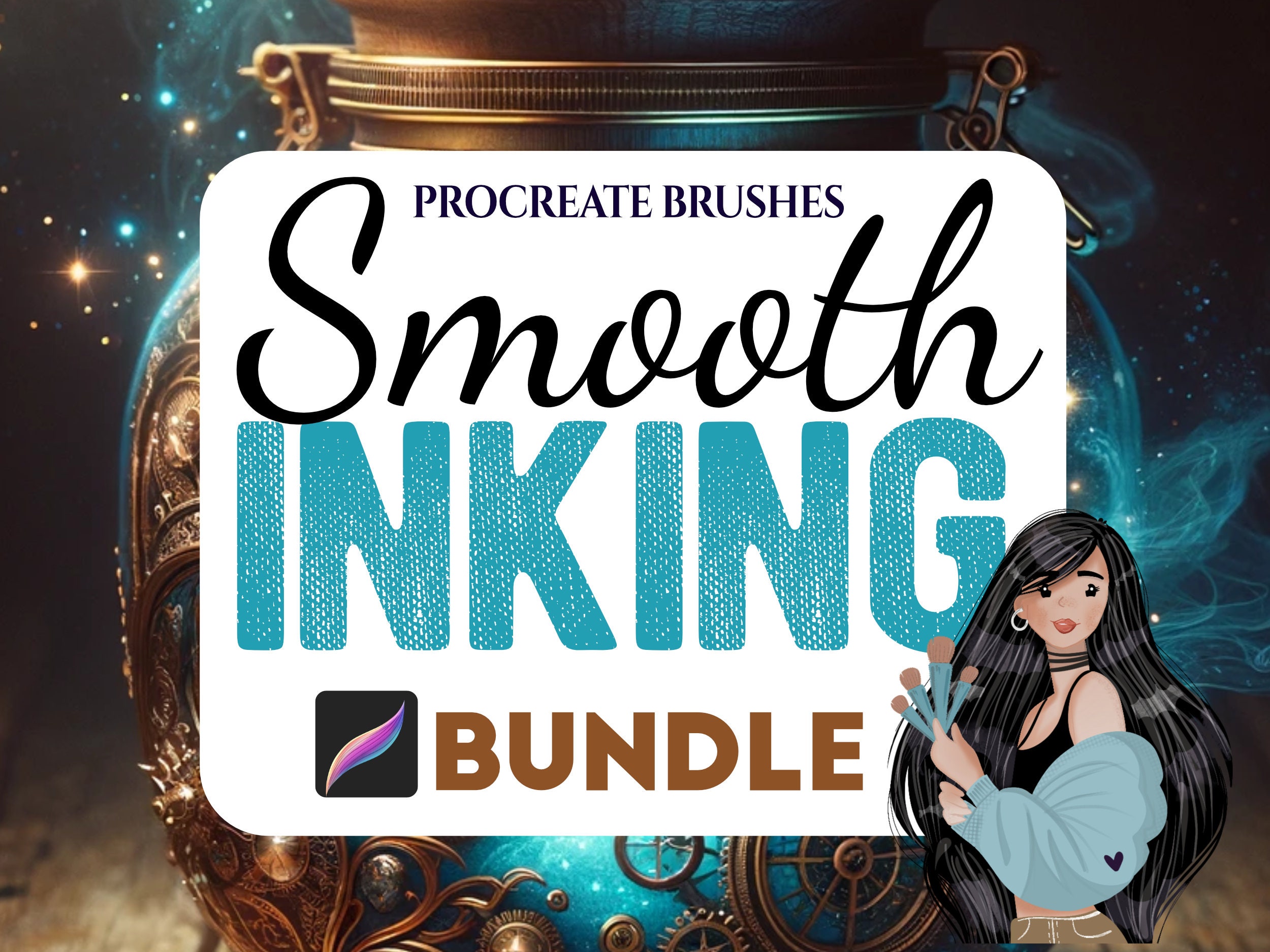 SMOOTH INKING Procreate Bundle, Outline Digital Drawing Brushes for ...