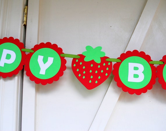 Strawberry banner, handmade Birthday Banner, happy Birthday banner, Strawberry party Banner, A848 Il_570xn