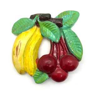 Vintage Chalkware Plaster Fruit - Bananas and Cherries