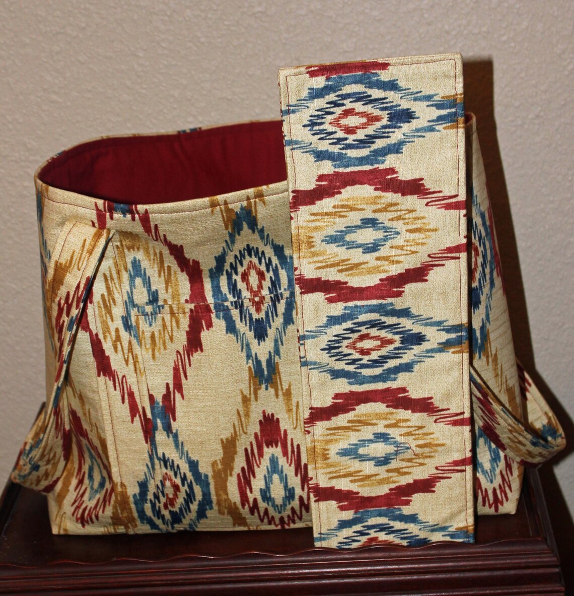 Large Ikat Tote Bag Home Decor Ikat Bag Red Blue Gold Etsy