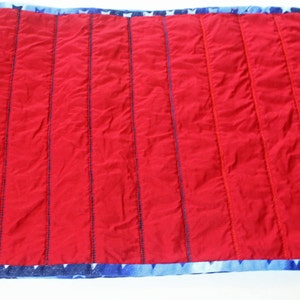 Patriotic Fourth of July Table Runner Quilted Handmade Red White and Blue Silver Metallic Cotton Duck Fabric image 4