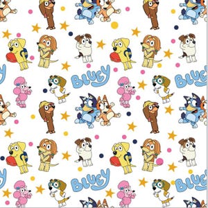 Bluey Fabric Blue Dog Fabric Bluey and Bingo Fabric Cartoon Fabric 100% Cotton Fabric Anime Fabric By The Half Yard